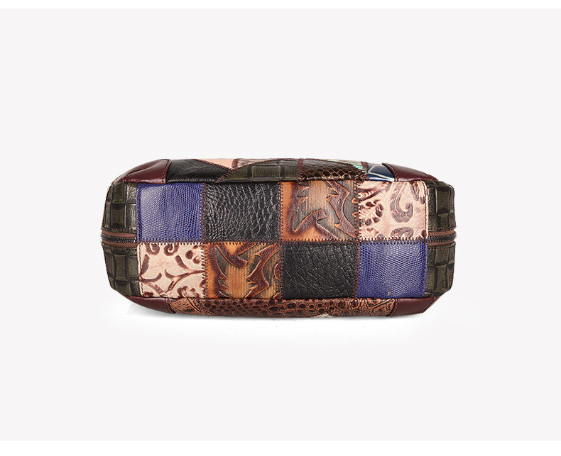 Borsa a tracolla da donna in vera pelle con cuciture, grande capacità, colorata