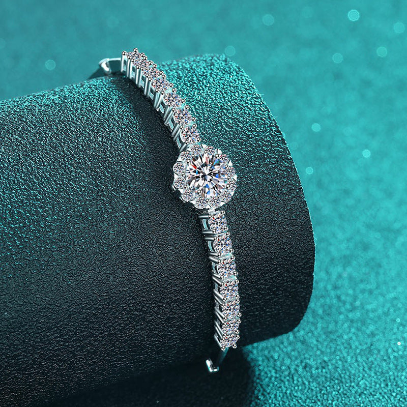 Braccialetto con perle di moissanite intarsiate a mano in argento sterling S925 con motivo cielo stellato Consegna immediata