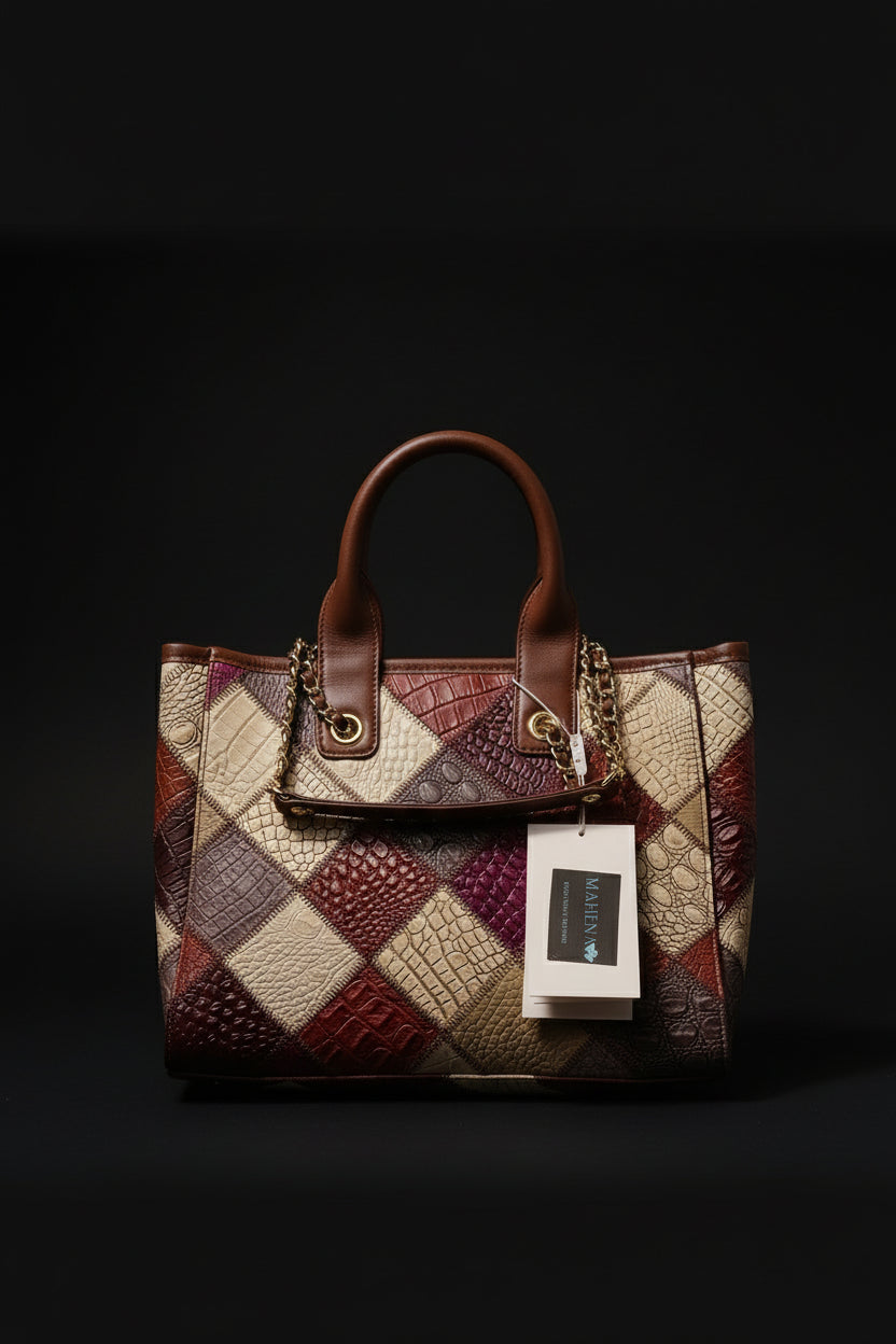 Leichte, luxuriöse, hochwertige, kontrastreiche, modische, karierte Damen-Ledertasche