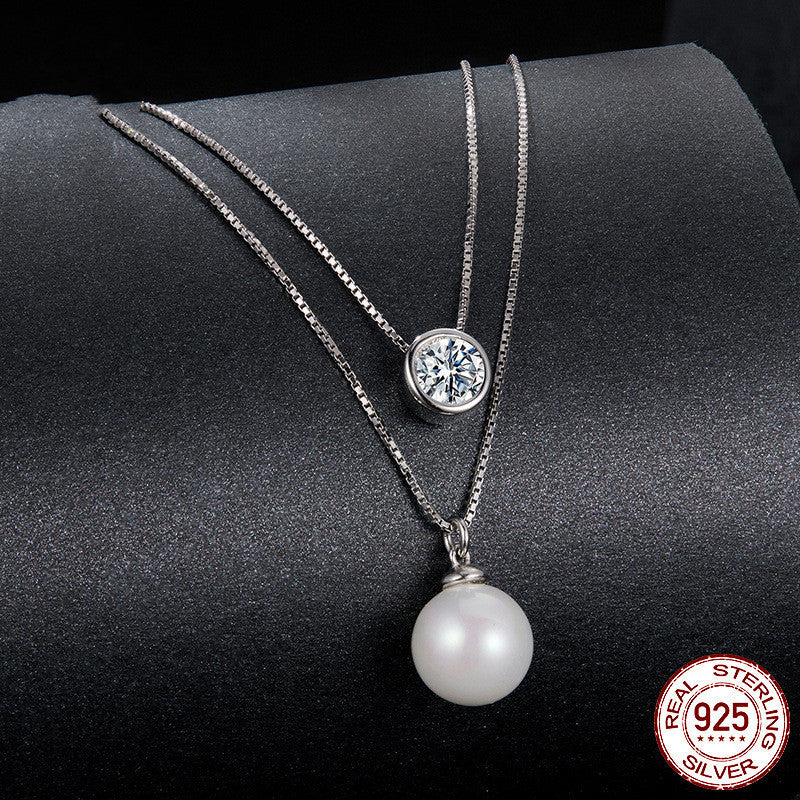 Collana in argento con catena a doppio strato e 50 punti di moissanite