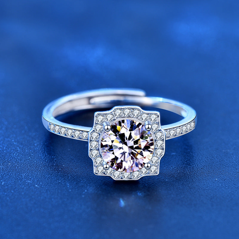 Anello autoregolabile in argento sterlin 925 con diamante moissanite 1 carato con certificato consegna 2/3 giorni
