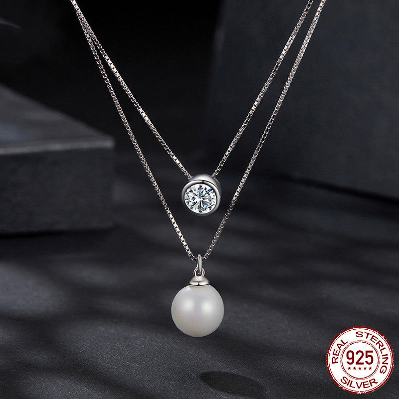 Collana in argento con catena a doppio strato e 50 punti di moissanite