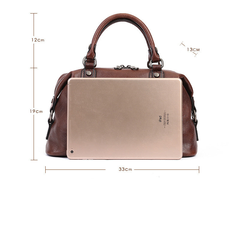 Borsa a mano da donna, primo strato, in pelle bovina, con cerniera, grande capacità, stile retrò, totem