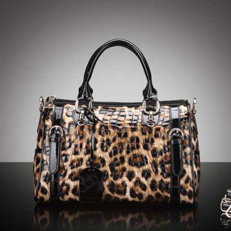 Borsa a mano con stampa leopardata, alla moda, in pelle, coordinata, grande capacità,