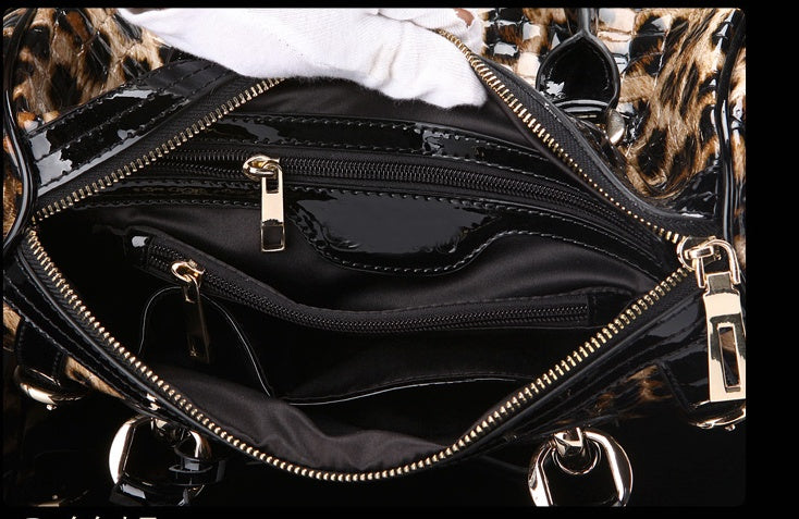 Borsa a mano con stampa leopardata, alla moda, in pelle, coordinata, grande capacità,