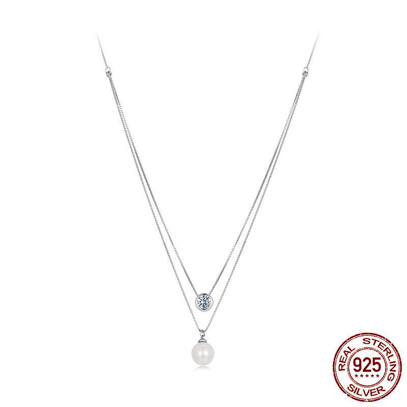 Collana in argento con catena a doppio strato e 50 punti di moissanite