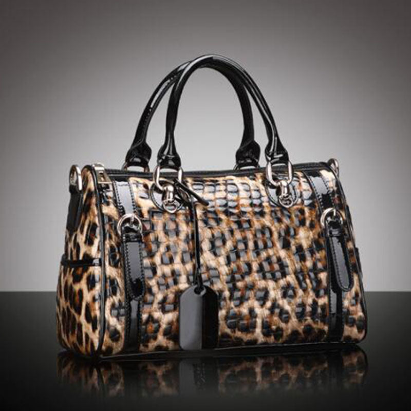Borsa a mano con stampa leopardata, alla moda, in pelle, coordinata, grande capacità,