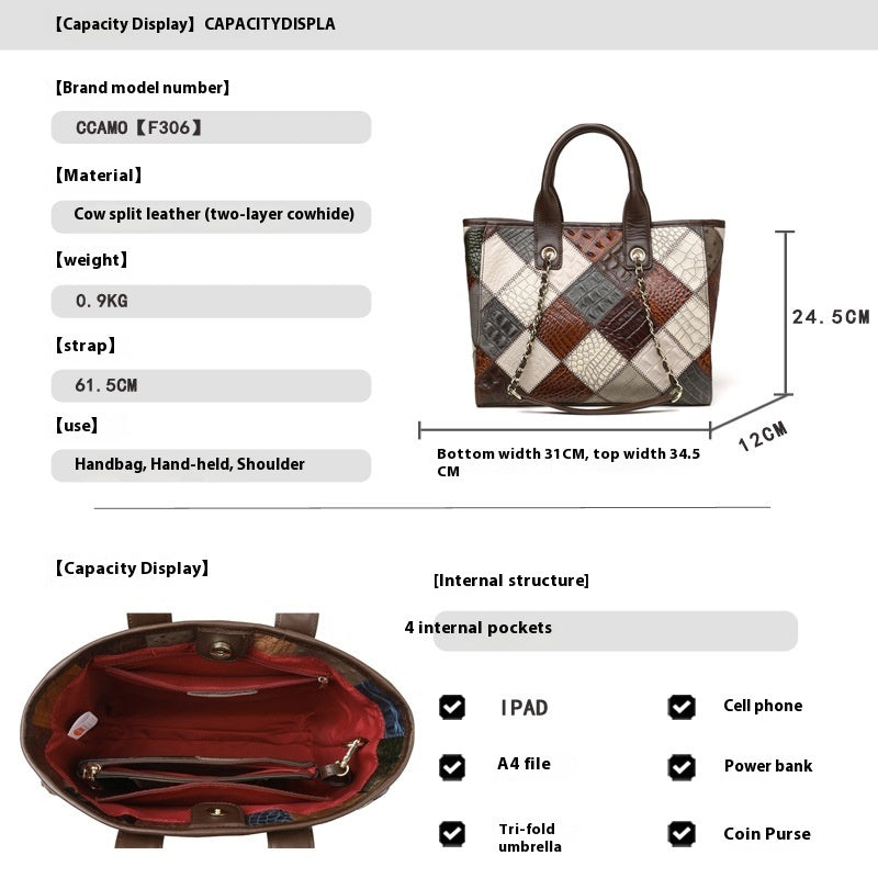 Borsa in pelle, leggera, di lusso, di alta qualità, a contrasto, alla moda, a quadri, da donna