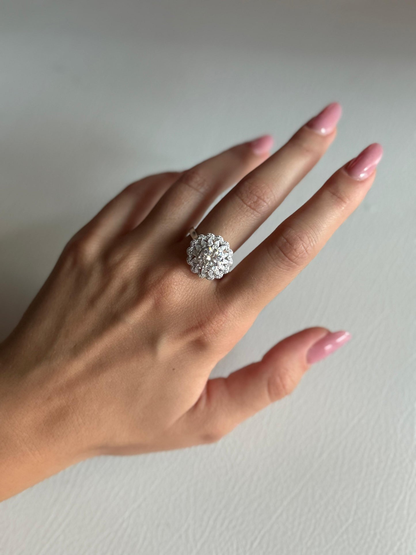 Anello in argento S925 con moissanite e fiori 2 CARATI CON CERTIFICATO, nuovo anello alla moda da donna, anello regolabile CONSEGNA IMMEDIATA