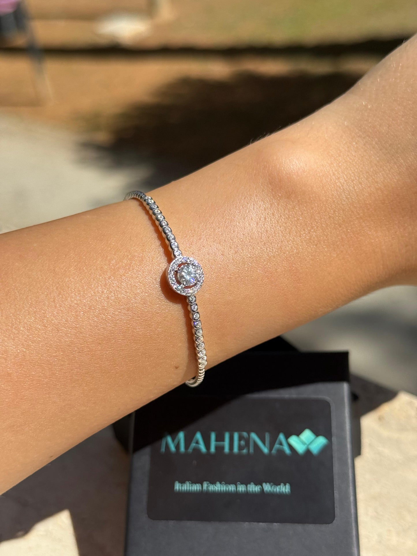 Bracciale rotondo in argento sterling 925 con moissanite