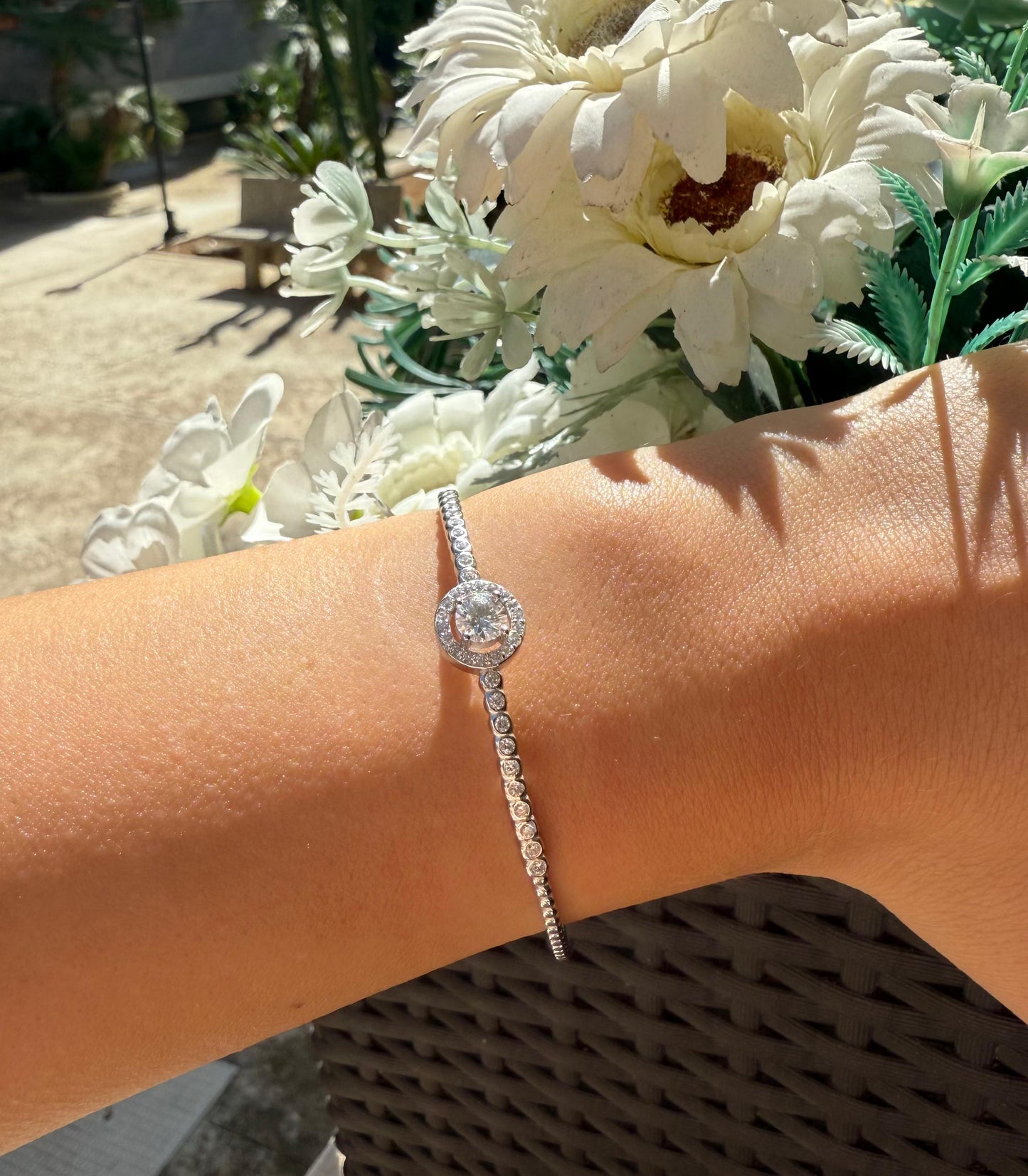 Bracciale rotondo in argento sterling 925 con moissanite MODELLO LOUISE