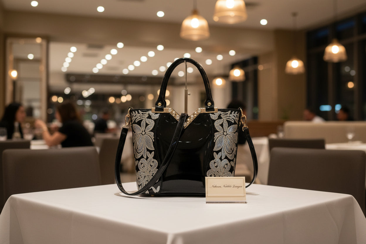 Matilde Lounge Black Embroidered Glossy PU Shoulder Bag ONLY red Stunning!