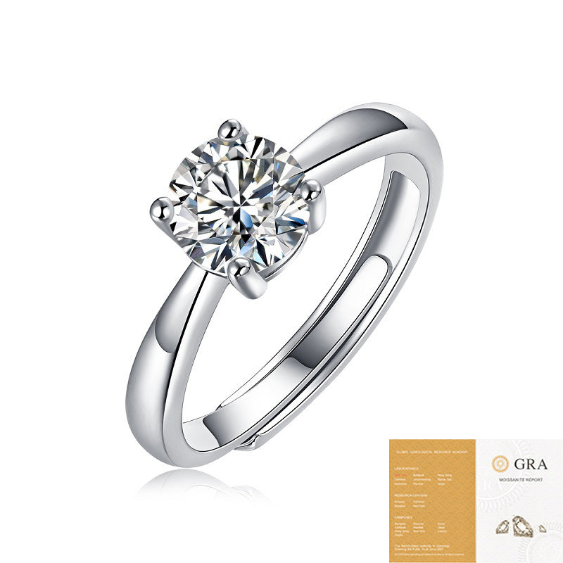 Anello regolabile in argento S925 con diamante moissanite 2 carati con certificato Gra moissanite diamante