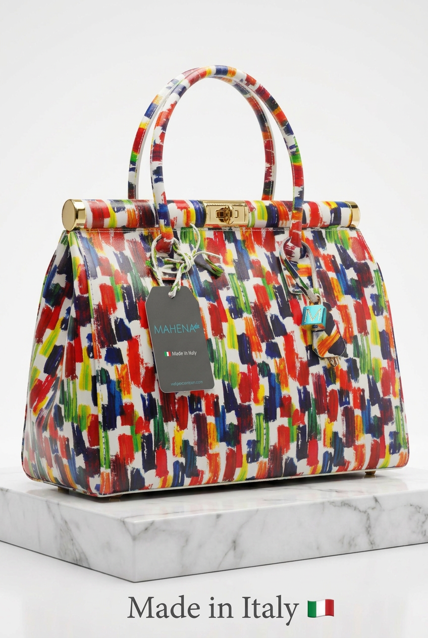 MAHENA "Brush" - Borsa a Mano in Pelle Italiana Effetto Dipinto