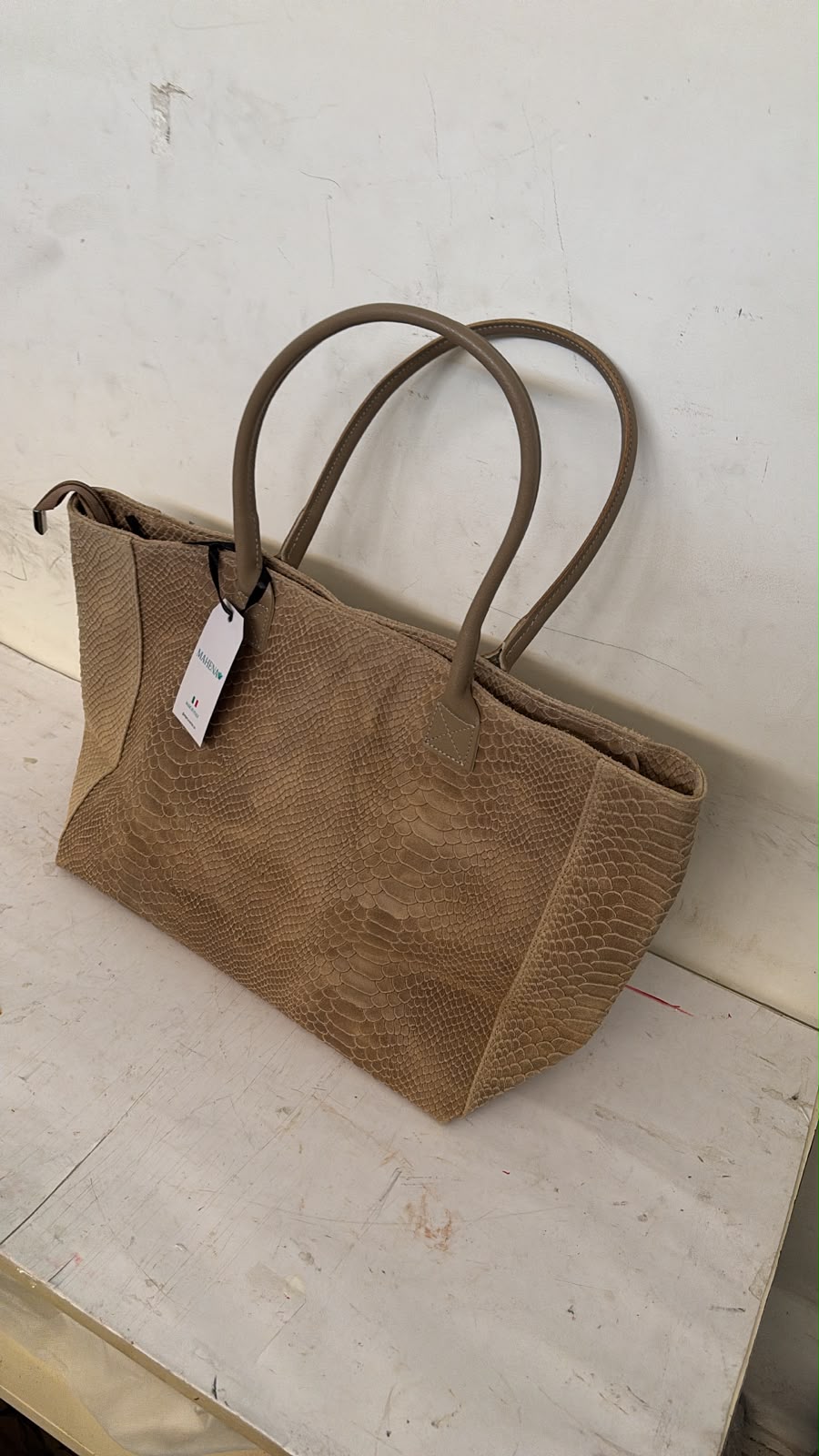 Sac fourre-tout "Vénus" MAHENA Effet Python beige – 100% Cuir Véritable
