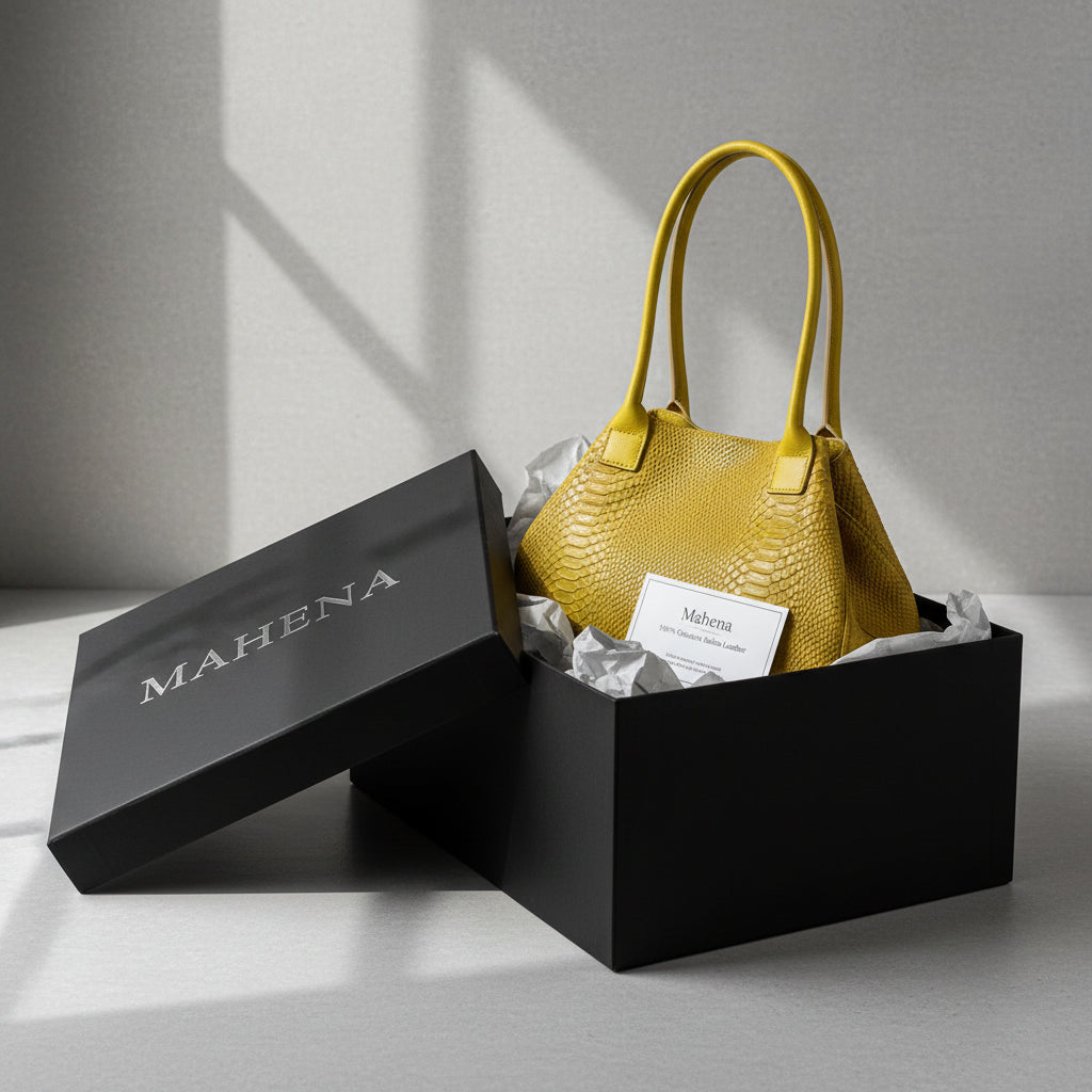 Tote Bag "Venere" MAHENA Effetto Pitone Giallo Lime – 100% Vera Pelle Made in Italy