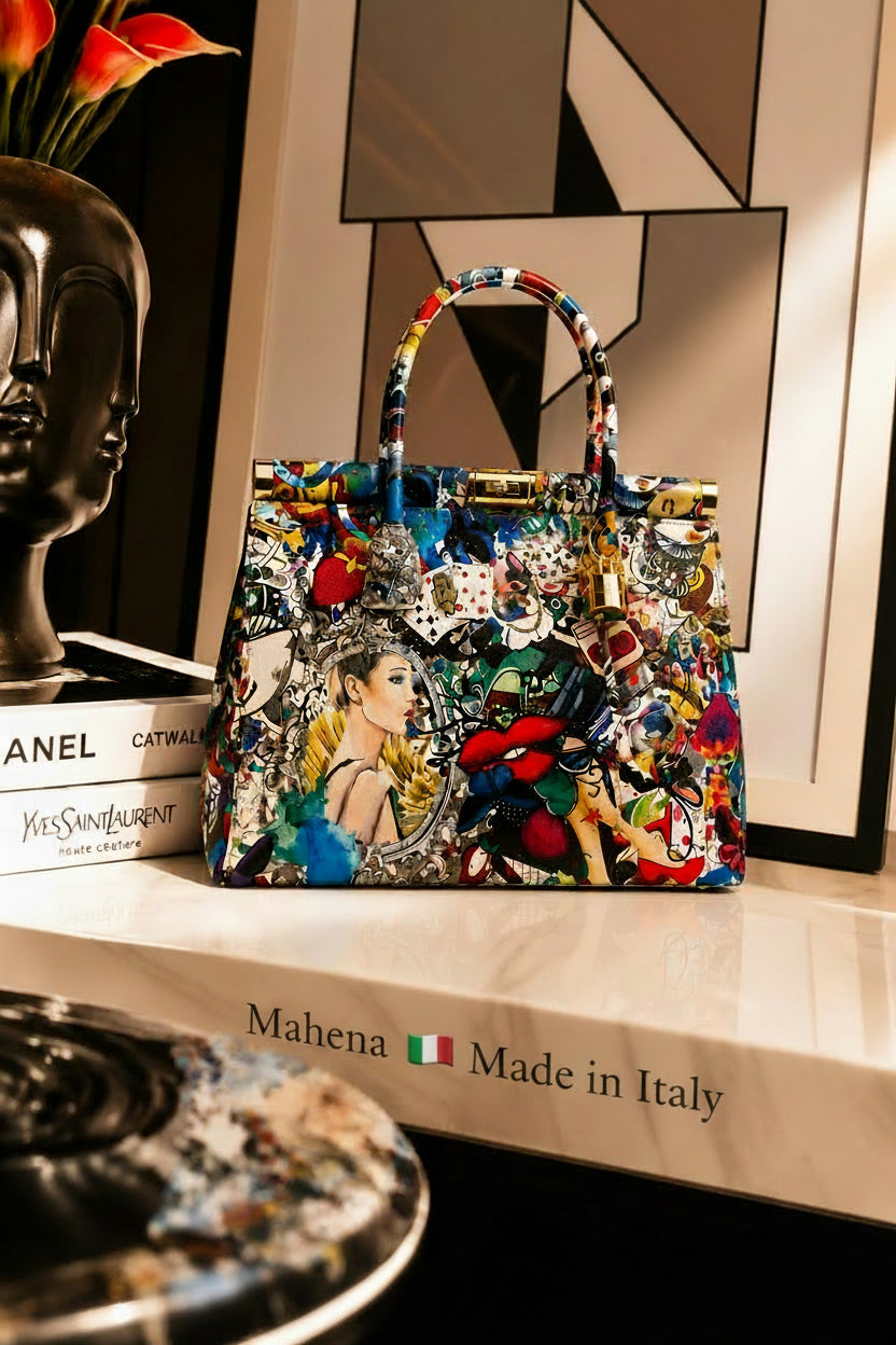 MUSE – Borsa a Mano Pop-Art in Vera Pelle Artigianale (Made in Italy)