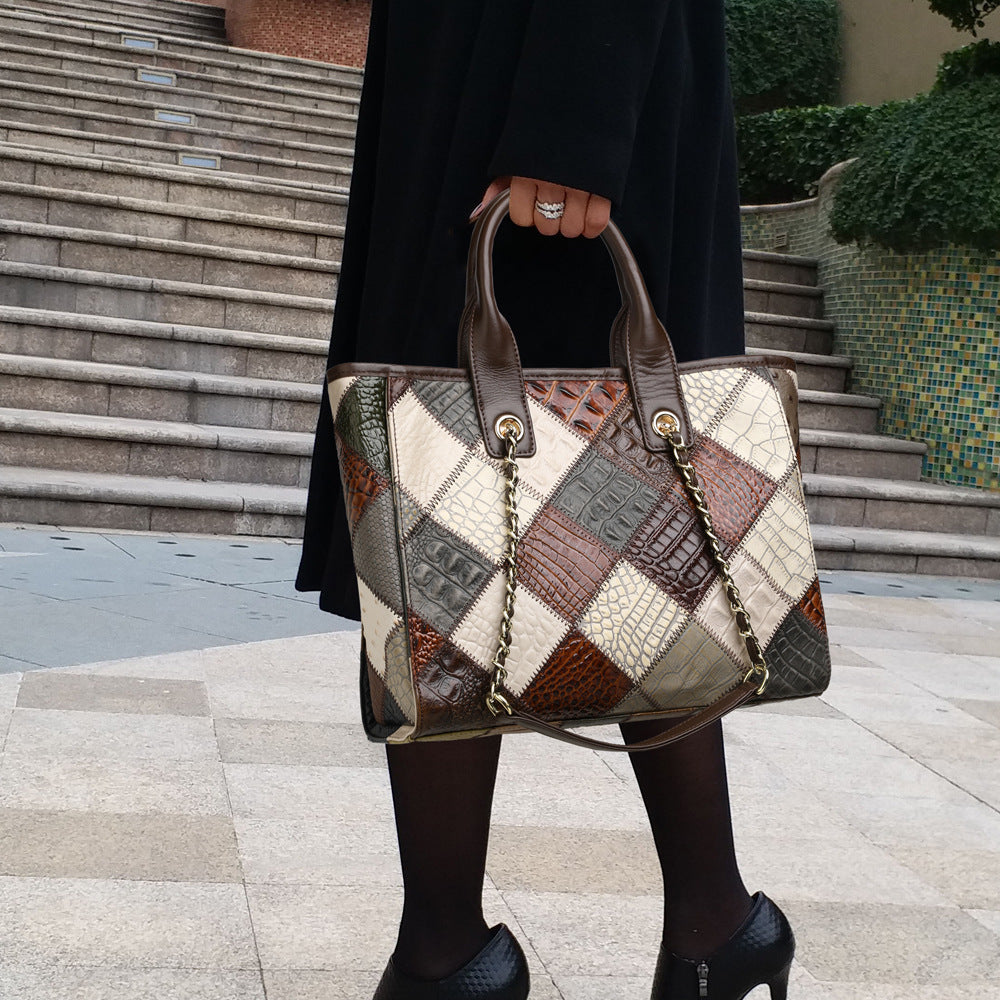 Borsa in pelle, leggera, di lusso, di alta qualità, a contrasto, alla moda, a quadri, da donna