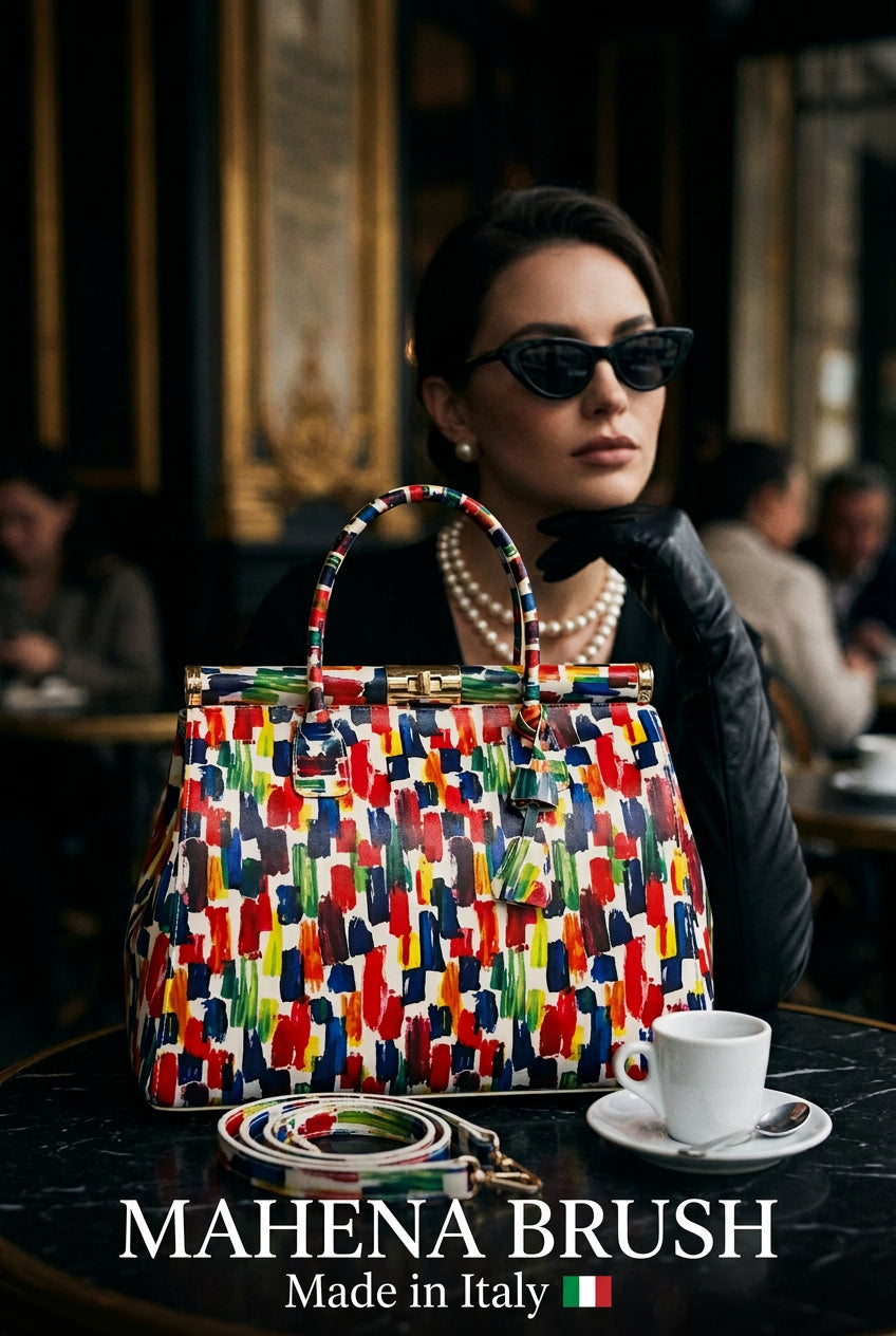 MAHENA "Brush" - Painted Effect Italian Leather Handbag (MADE IN ITALY)