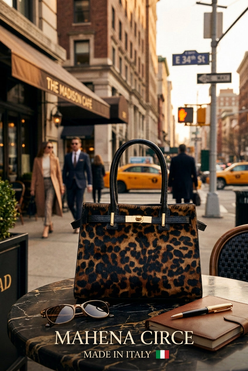 MAHENA "Circe" – Limited Edition Leopard Calf Hair & Togo Leather Handbag