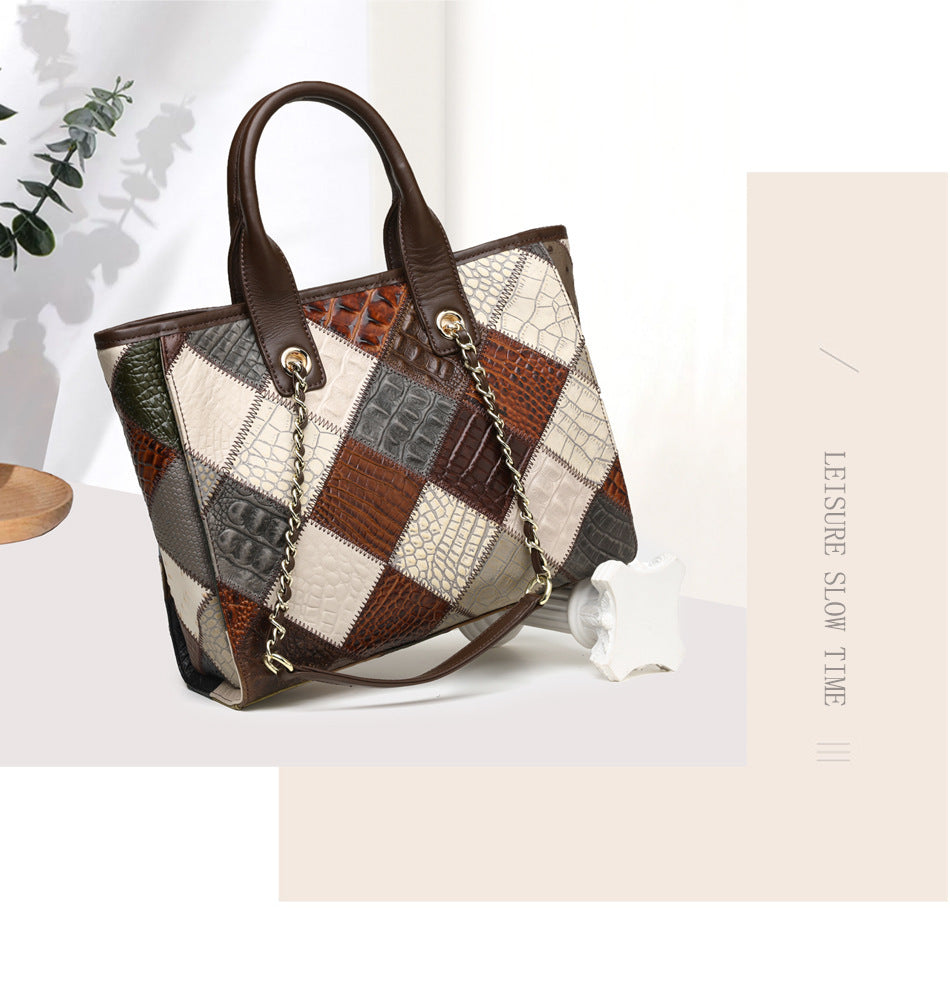 Borsa in pelle, leggera, di lusso, di alta qualità, a contrasto, alla moda, a quadri, da donna