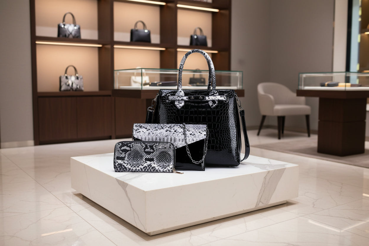 Nuova Borse a Mano per Donna Modello tree colore nero e rosso composta da 3 pezzi