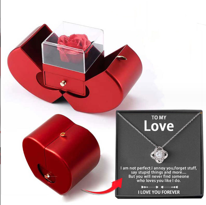 Romantico Box Mela Rossa con rosa e collana per ogni occasione speciale consegna in 2 soli giorni