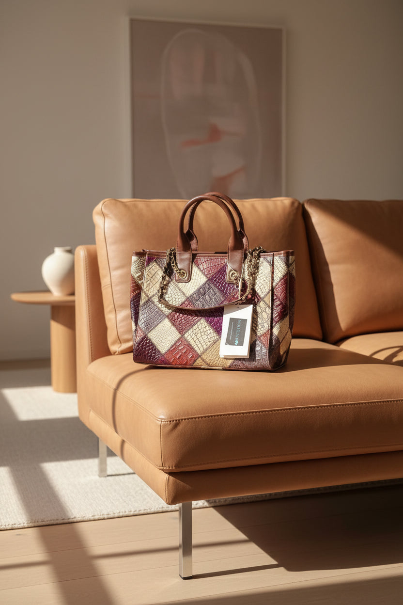 Leichte, luxuriöse, hochwertige, kontrastreiche, modische, karierte Damen-Ledertasche