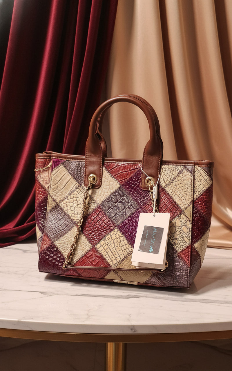 Leichte, luxuriöse, hochwertige, kontrastreiche, modische, karierte Damen-Ledertasche