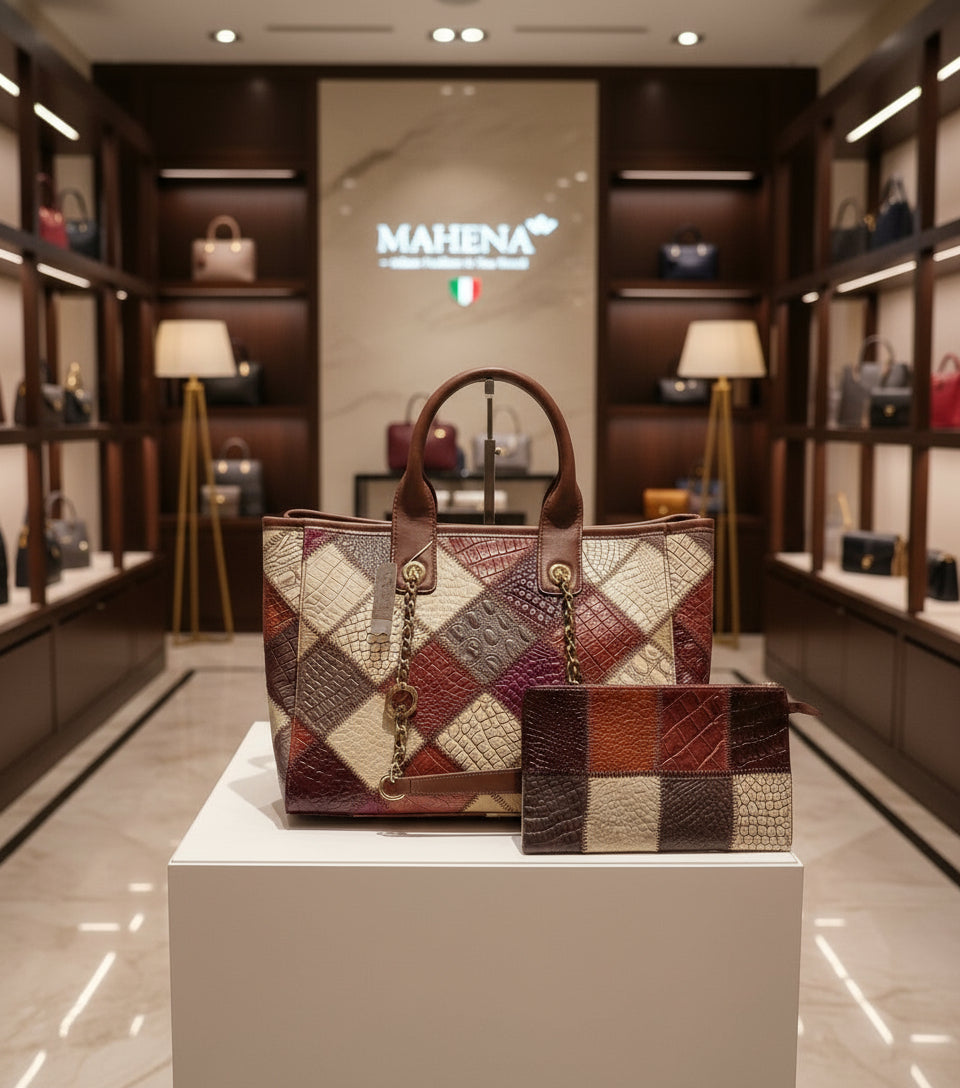 Leichte, luxuriöse, hochwertige, kontrastreiche, modische, karierte Damen-Ledertasche