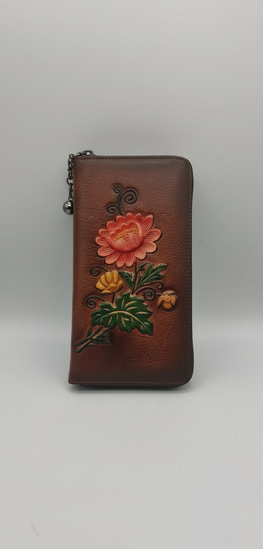 portafogli donna esclusivo in pelle Mahena collection MODELLO FLOWERS MARRONE O NERO