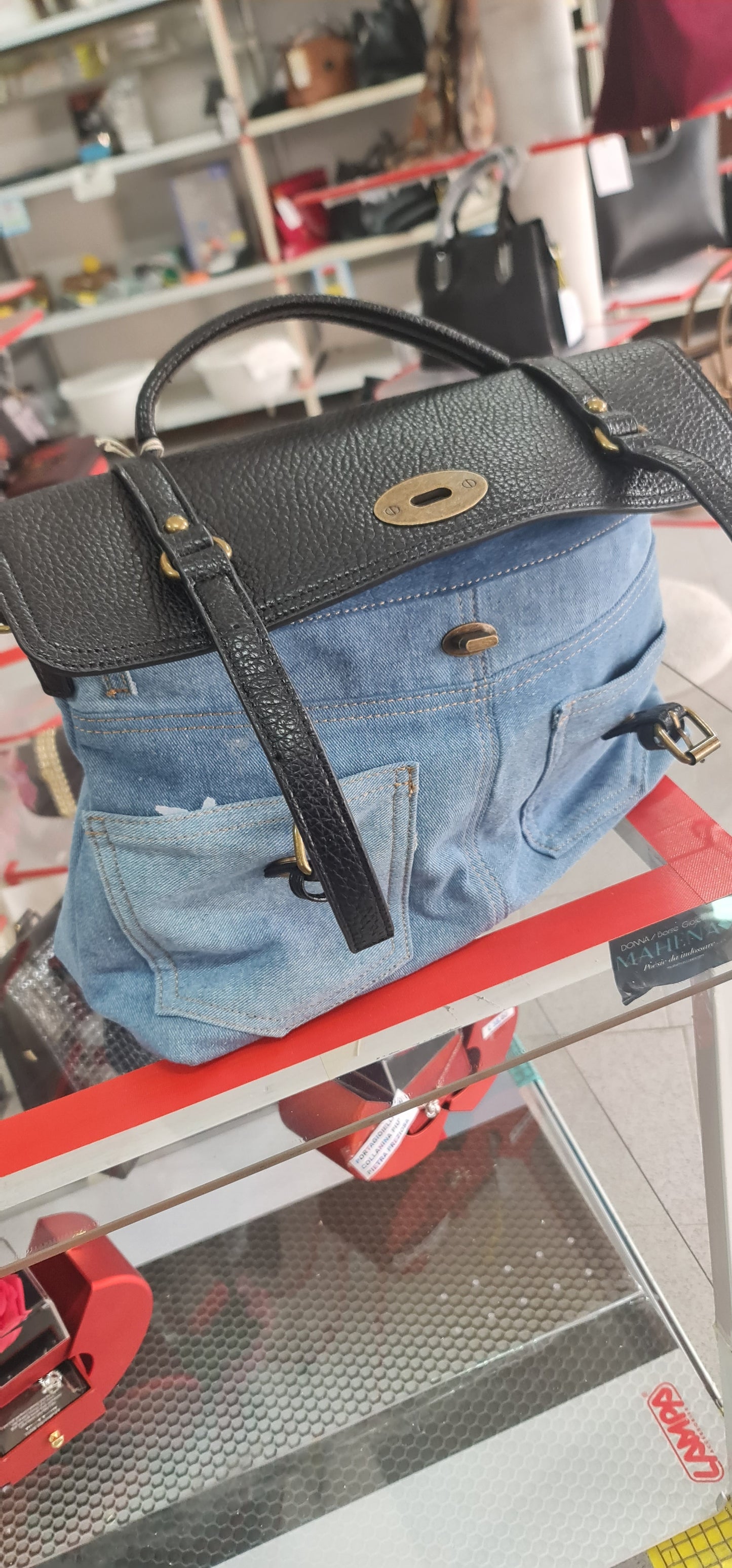 Sac bandoulière amovible en PU denim bicolore MODÈLE RUSTY