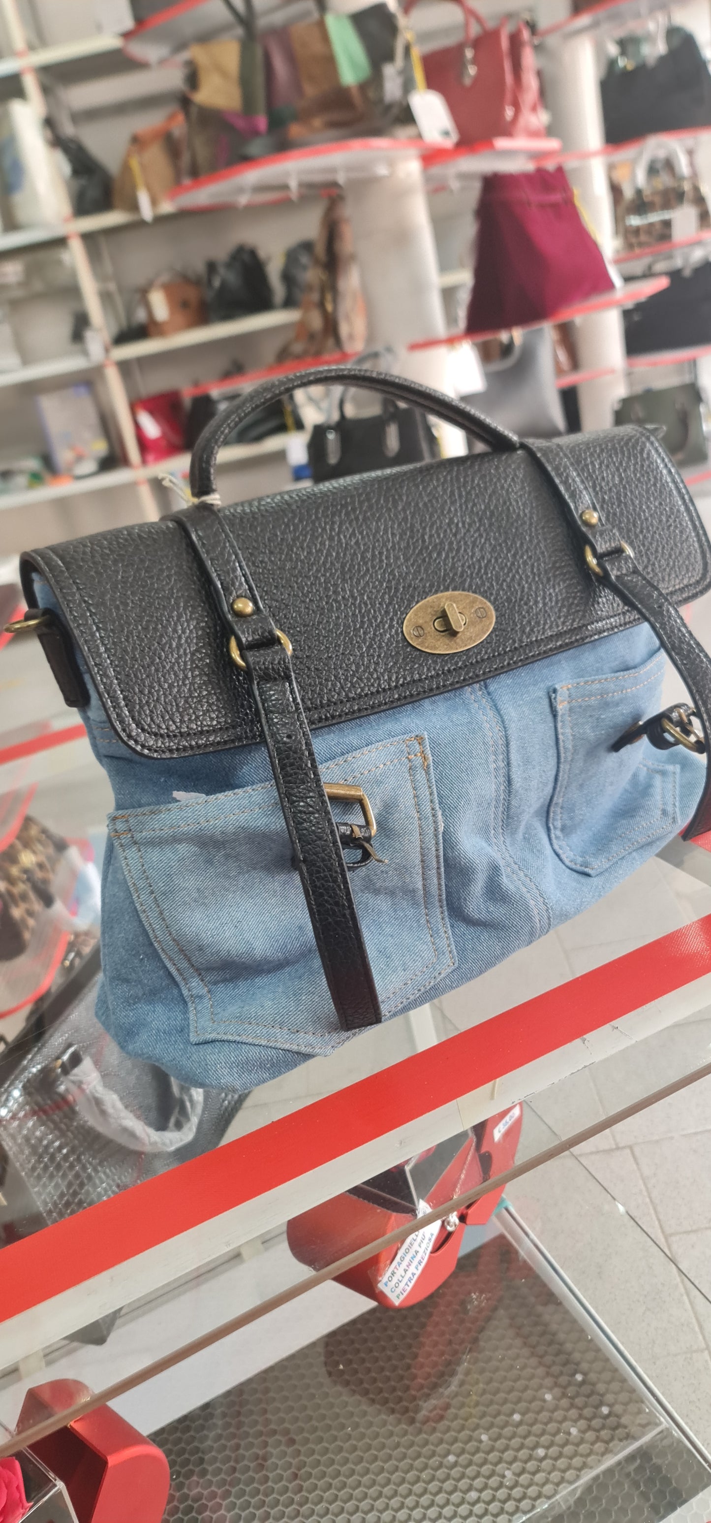Sac bandoulière amovible en PU denim bicolore MODÈLE RUSTY