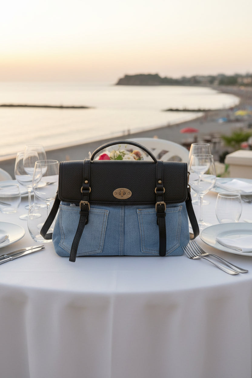 Sac bandoulière amovible en PU denim bicolore MODÈLE RUSTY