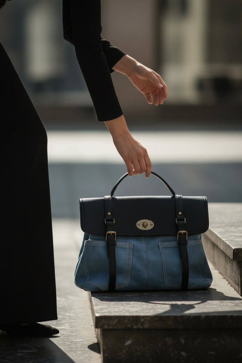 Sac bandoulière amovible en PU denim bicolore MODÈLE RUSTY