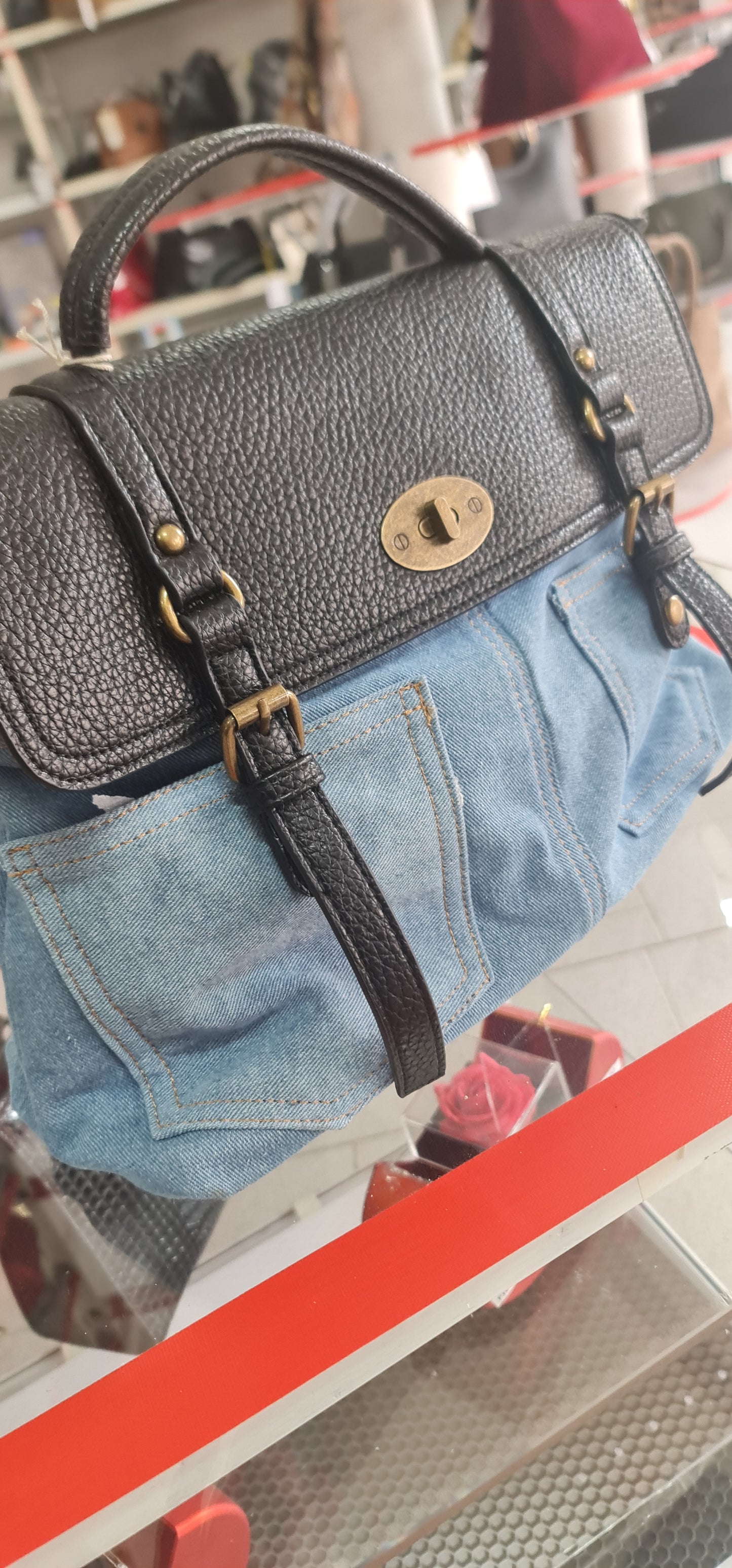 Sac bandoulière amovible en PU denim bicolore MODÈLE RUSTY