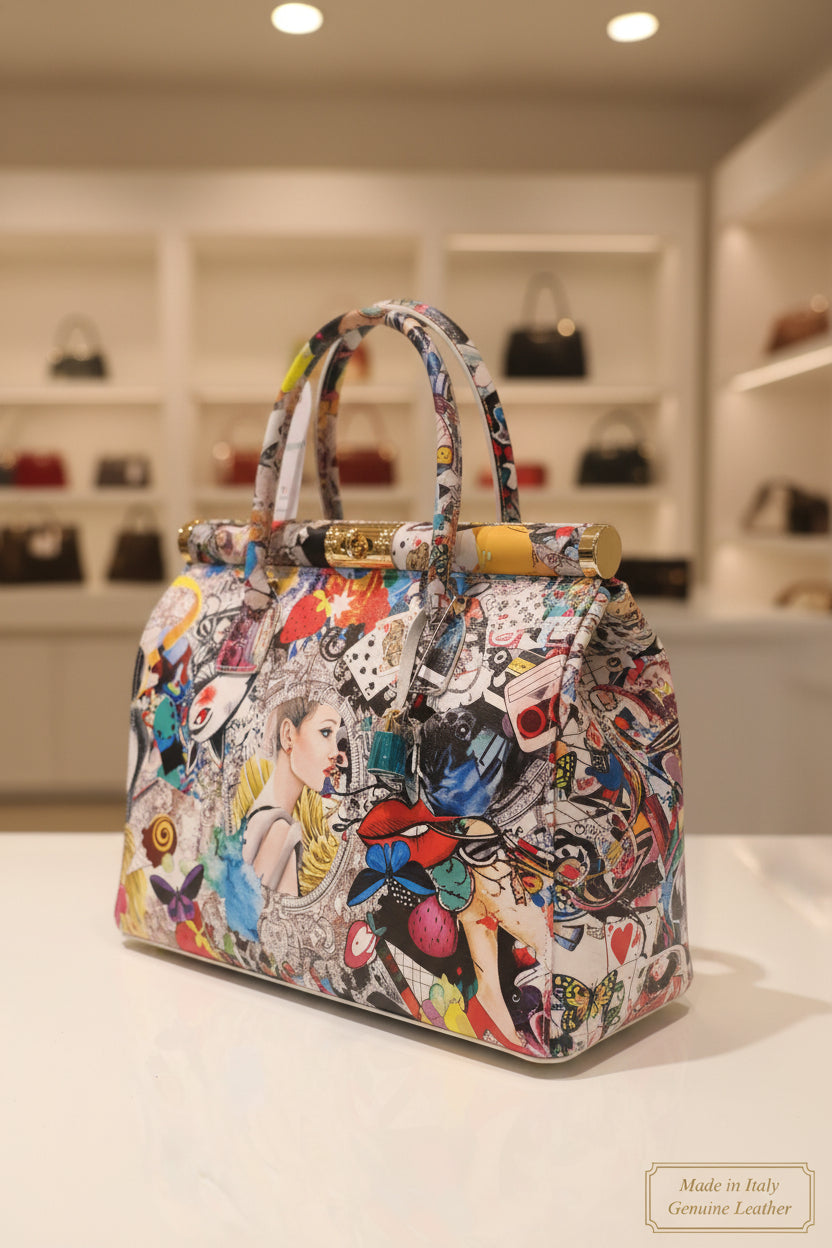 MUSE - Handcrafted Pop-Art Genuine Leather Handbag (Made in Italy) 