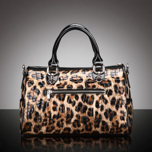 Borsa a mano con stampa leopardata, alla moda, in pelle, coordinata, grande capacità,
