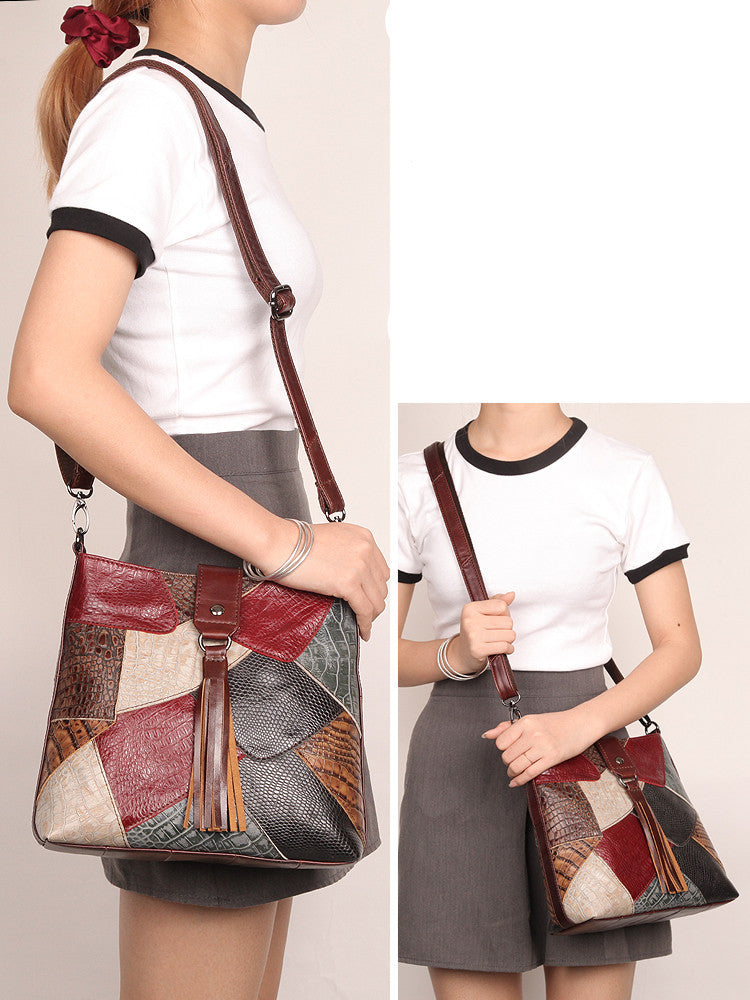 Borsa a tracolla in pelle con frange