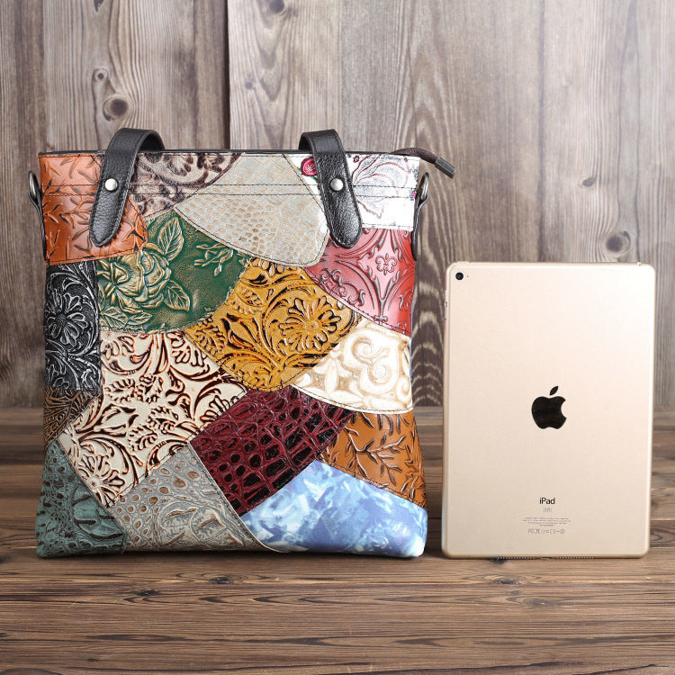Borsa da donna in pelle con cuciture alla moda, borsa monospalla verticale