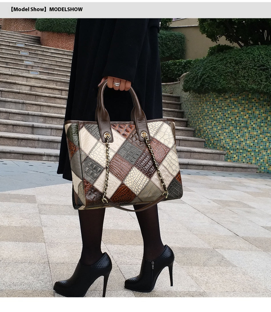 Borsa in pelle, leggera, di lusso, di alta qualità, a contrasto, alla moda, a quadri, da donna