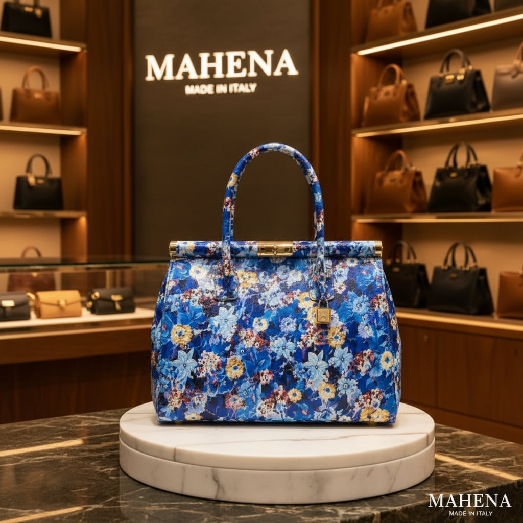 SOFIA – Borsa a Mano Floreale in Vera Pelle Artigianale (Made in Italy)