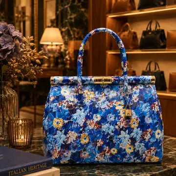SOFIA – Borsa a Mano Floreale in Vera Pelle Artigianale (Made in Italy)
