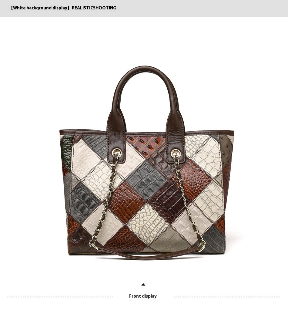 Borsa in pelle, leggera, di lusso, di alta qualità, a contrasto, alla moda, a quadri, da donna