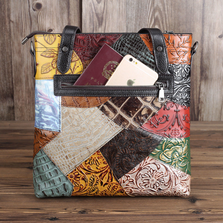 Borsa da donna in pelle con cuciture alla moda, borsa monospalla verticale