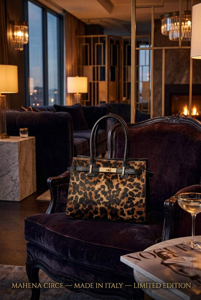 MAHENA "Circe" – Limited Edition Leopard Calf Hair & Togo Leather Handbag