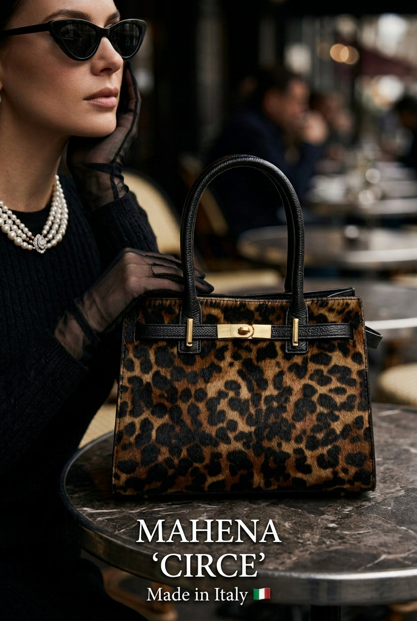 MAHENA "Circe" – Limited Edition Leopard Calf Hair & Togo Leather Handbag