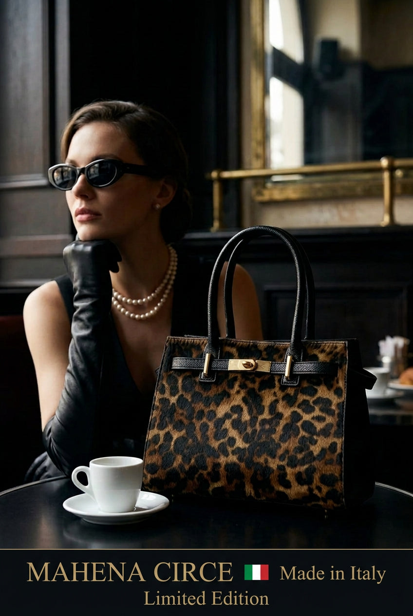 MAHENA "Circe" – Limited Edition Leopard Calf Hair & Togo Leather Handbag