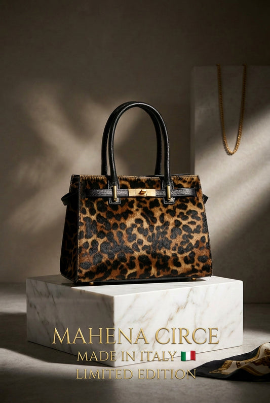 MAHENA "Circe" – Limited Edition Leopard Calf Hair & Togo Leather Handbag