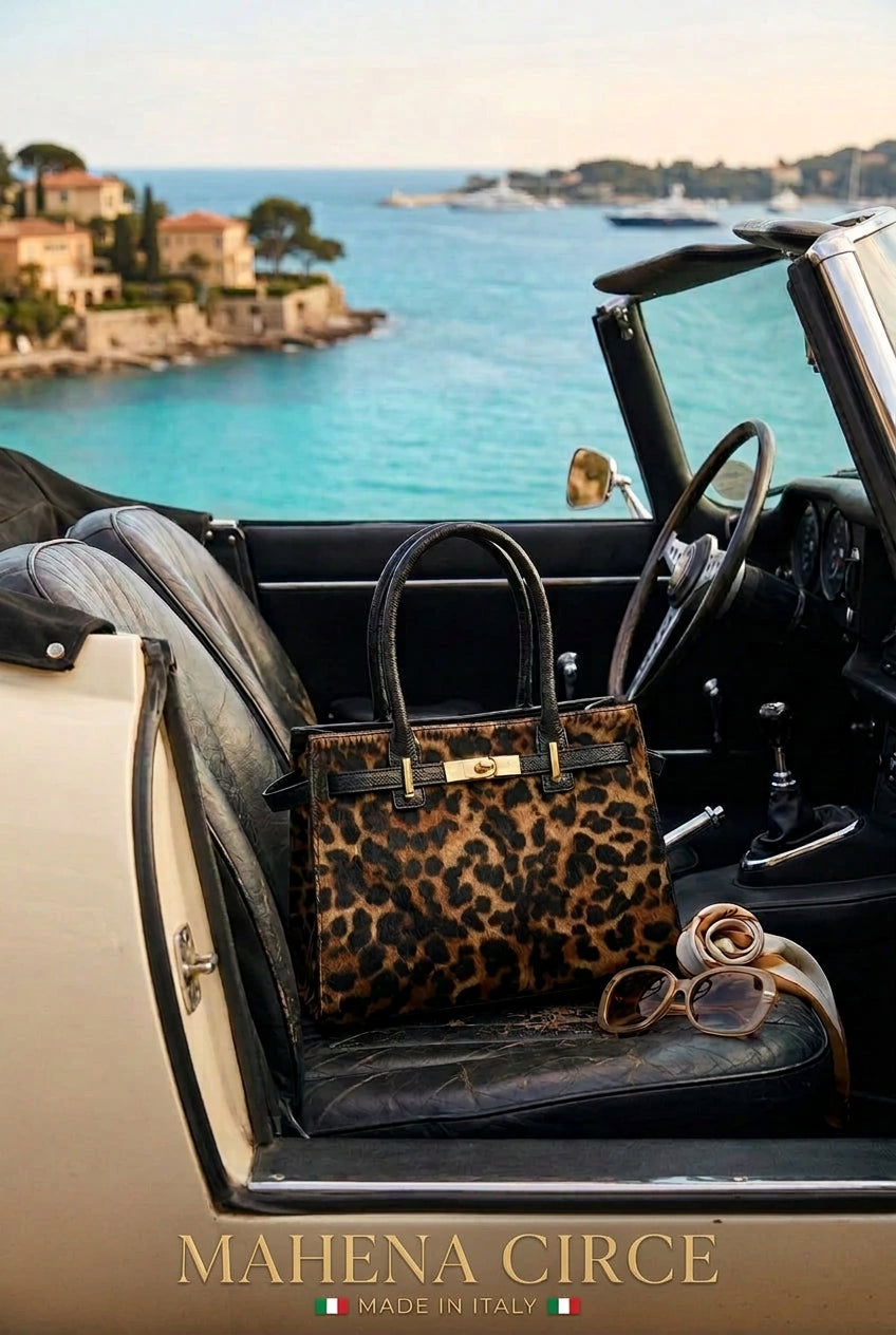MAHENA "Circe" – Limited Edition Leopard Calf Hair & Togo Leather Handbag